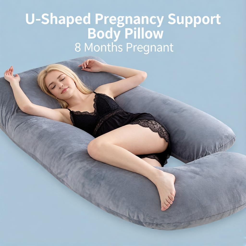 Pregnancy Pillow J-Shaped Full Body Support, 155cm Velvet Cover for Pregnant Women, Maternity Back Leg Belly Sleep Pillow with Removable Cover