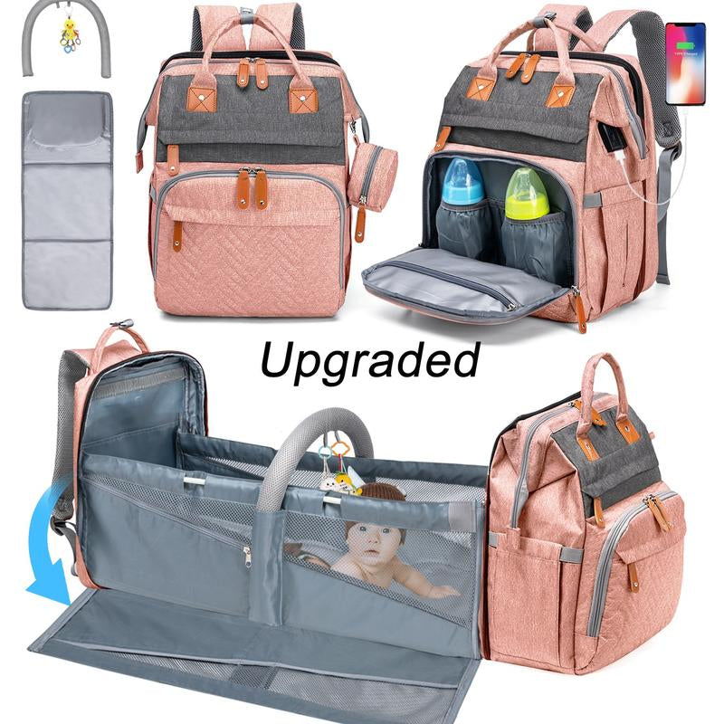 Kabaqoo's Chic Mommy Backpack: Ultimate Diaper Bag with Mosquito Net & Foldable Baby Bed for On-the-Go Moms