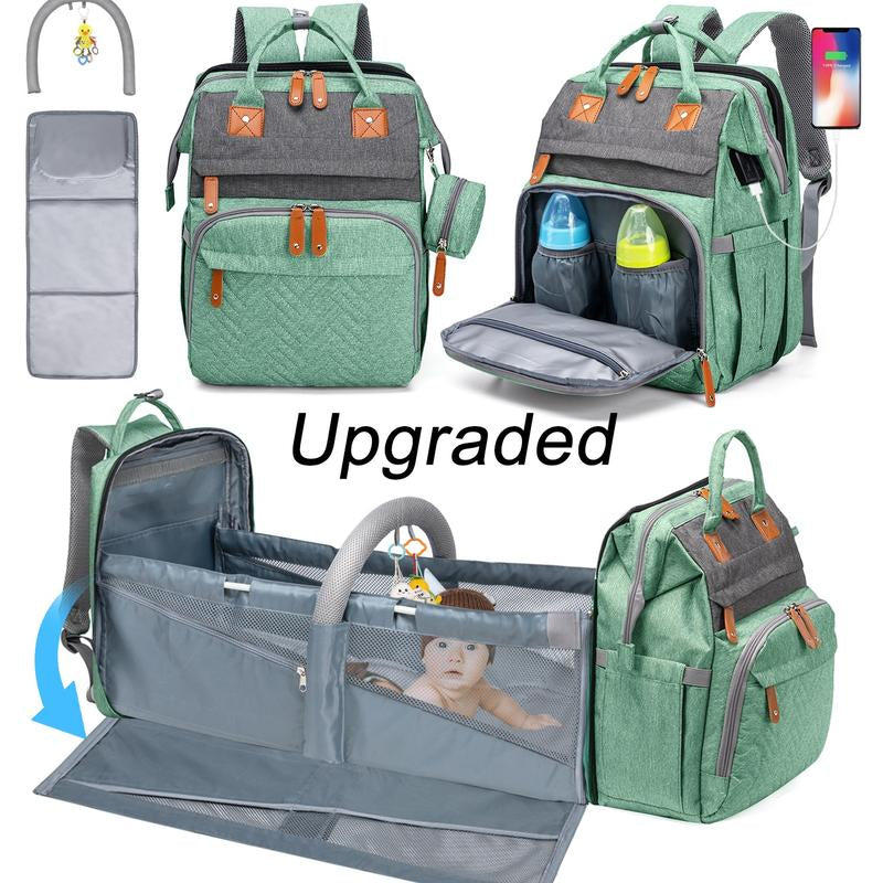 Kabaqoo's Chic Mommy Backpack: Ultimate Diaper Bag with Mosquito Net & Foldable Baby Bed for On-the-Go Moms