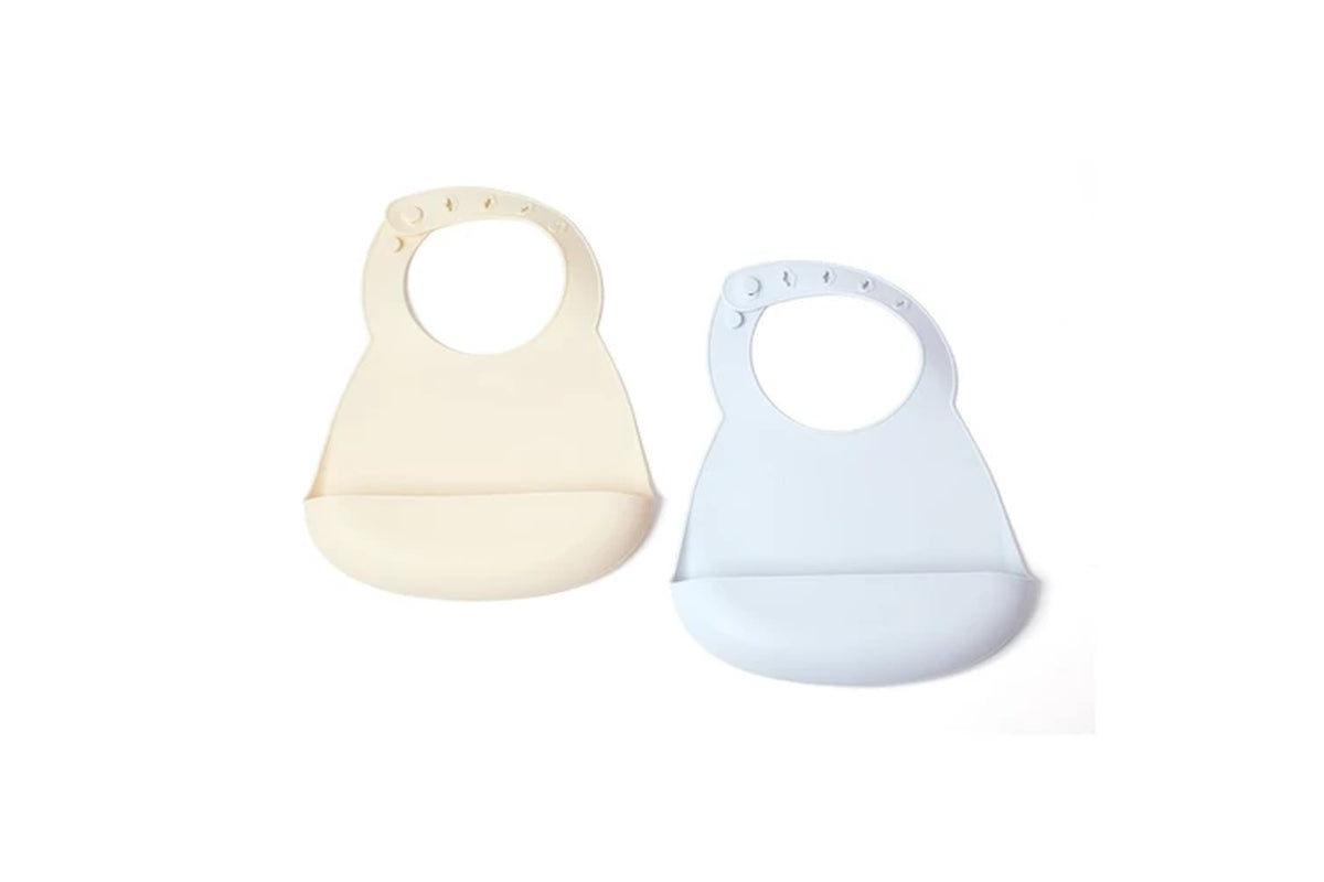 Stylish Silicone Baby Feeding Bib Set - 2 Pack in Baby Blue & Pannacotta for Mess-Free Mealtimes (4M+)