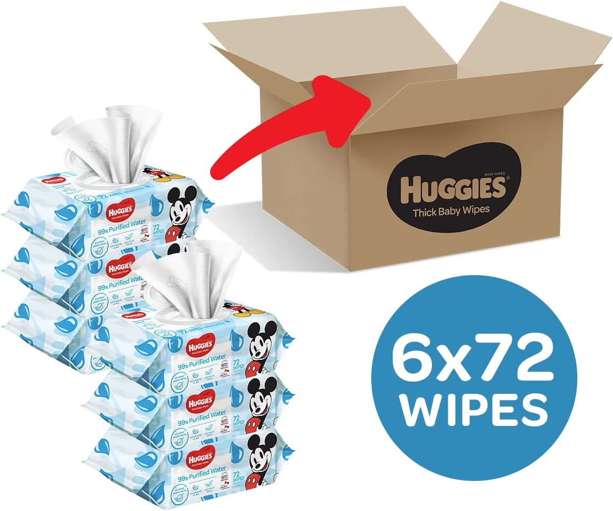 Pure Baby Wipes 99% Purified Water 432 Count (6 x 72 Pack) - Packaging May Vary