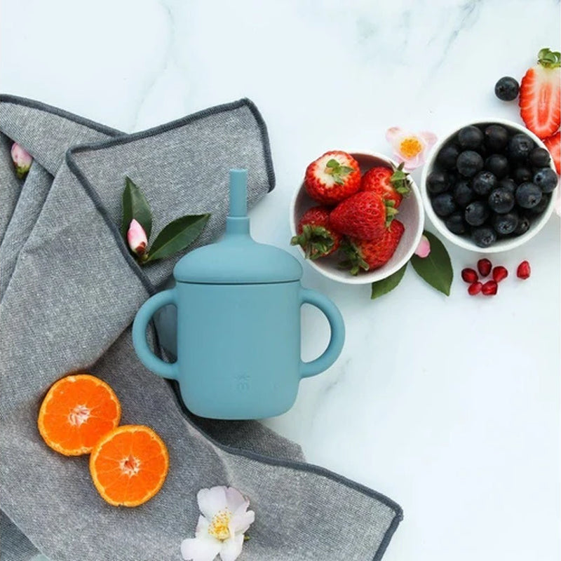 Sip in Style: Munch Blue Silicone Baby Cup with Easy-Grip Handles for Effortless Independence