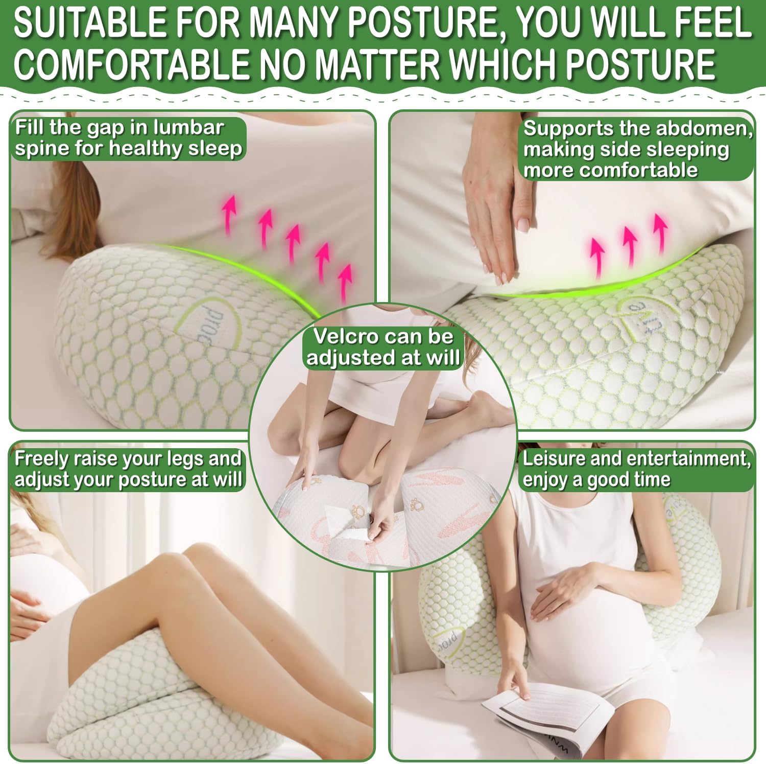 Pregnancy Pillow, Maternity Pillow for Sleeping, Soft Baby Bub Maternity Pillow with Detachable & Adjustable Pillow Cover, Pregnancy Body Pillow Support Legs, Back, Belly, HIPS