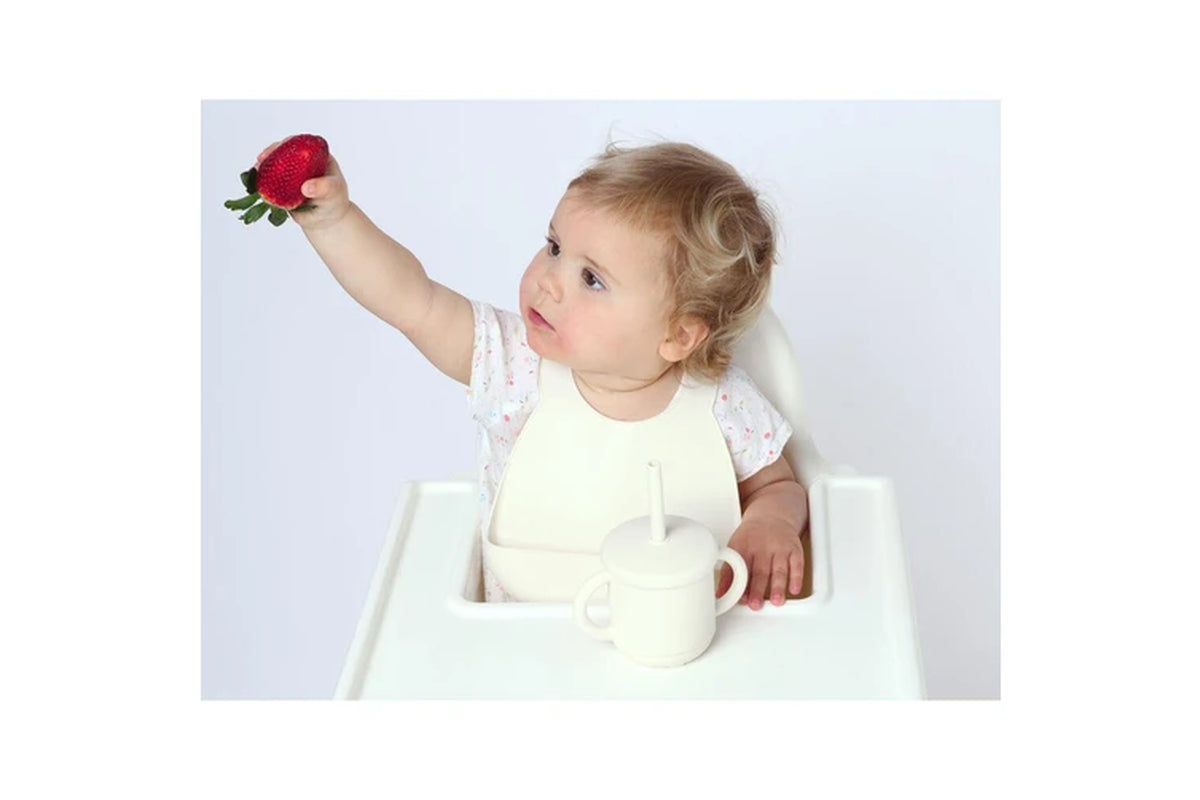 Stylish Silicone Baby Feeding Bib Set - 2 Pack in Baby Blue & Pannacotta for Mess-Free Mealtimes (4M+)