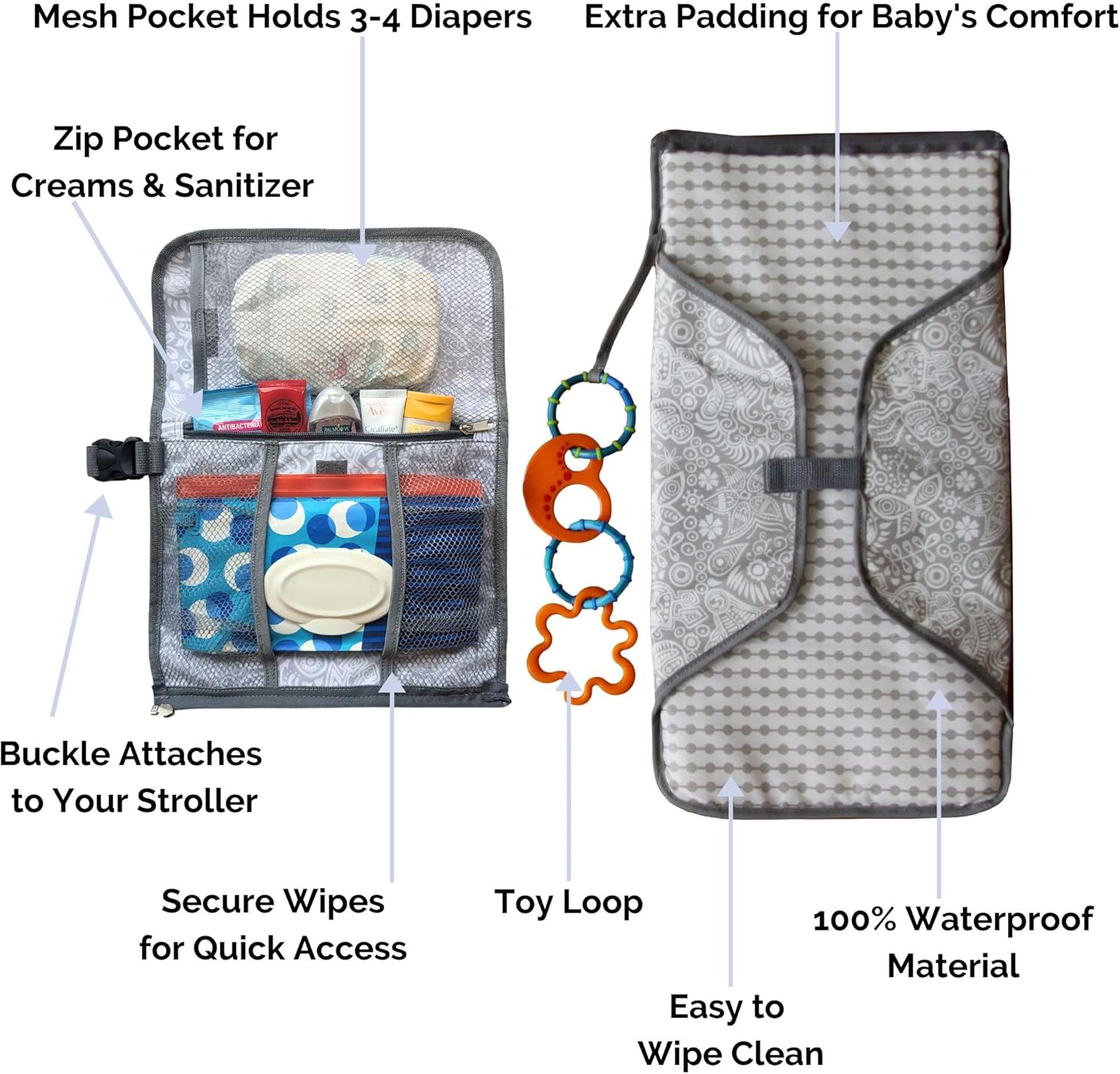 Portable Nappy Changing Mat - Waterproof Baby Change Pad for Travel (Sweet Dreams)