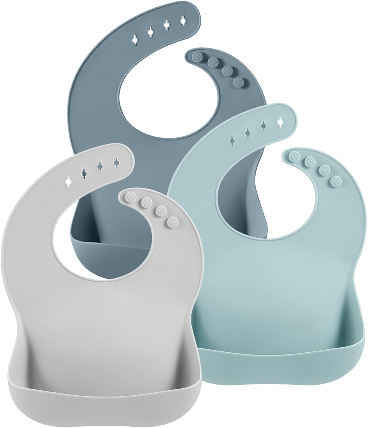 3 Pack Cute Silicone Baby Bibs for Babies & Toddlers (10-72 Months)| Waterproof Baby Feeding Bibs Adjustable with Wide Food Catcher Pocket, Soft, Unisex, Non Messy