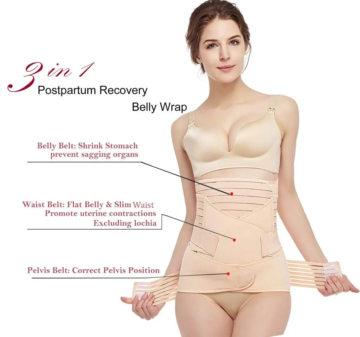 Transform Your Postpartum Journey with Our 3-in-1 Belly Wrap: Ultimate Support for C-Section Recovery and Beyond (One Size, Nude)