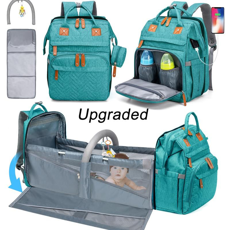 Kabaqoo's Chic Mommy Backpack: Ultimate Diaper Bag with Mosquito Net & Foldable Baby Bed for On-the-Go Moms