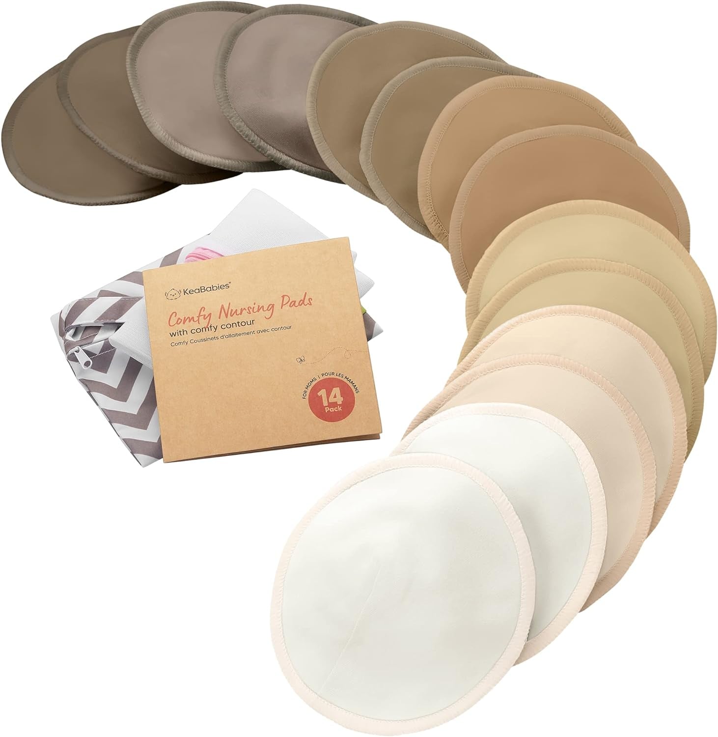 14-Pack Organic Bamboo Nursing Pads - Reusable Breast Pads for Breastfeeding, Nipple Pads, Washable Nursing Pad, Breastfeeding Pads for Leaking, Breast Milk Pads, Bra Pads