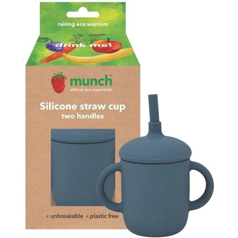 Sip in Style: Munch Blue Silicone Baby Cup with Easy-Grip Handles for Effortless Independence