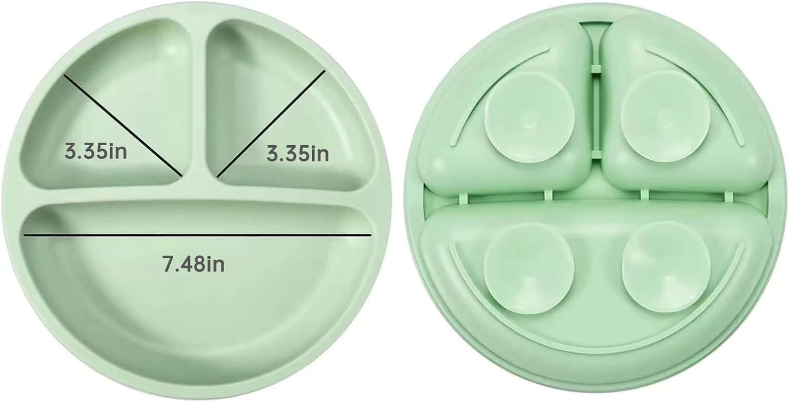 Silicone Baby Feeding Set| 2 Pack Silicone Divided Suction Plate and 2 Pack Tiny Cup with 2 Spoons 2 Forks| Baby Led Weaning Supplies Self Feeding Eating Utensils (Blue/Green)