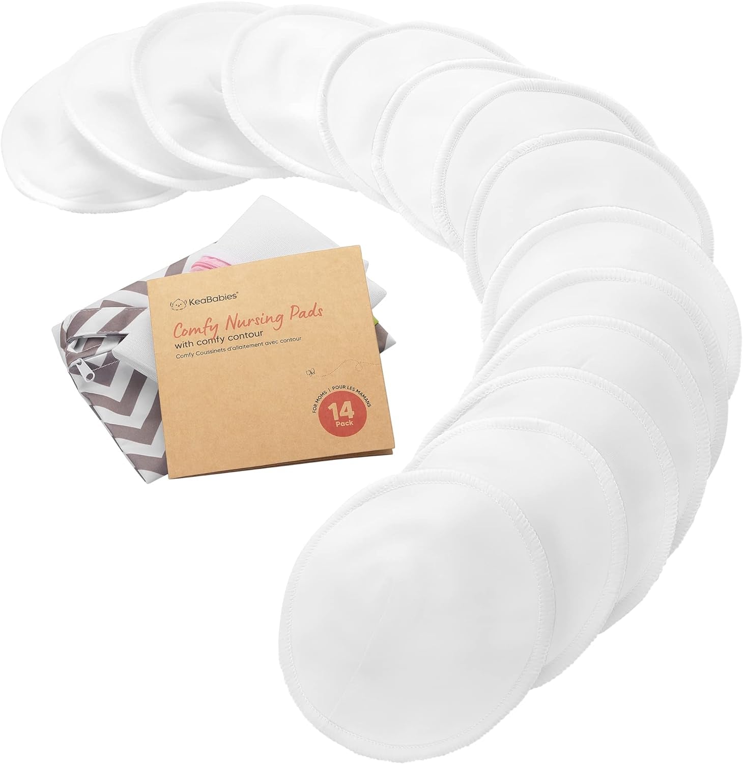 14-Pack Organic Bamboo Nursing Pads - Reusable Breast Pads for Breastfeeding, Nipple Pads, Washable Nursing Pad, Breastfeeding Pads for Leaking, Breast Milk Pads, Bra Pads