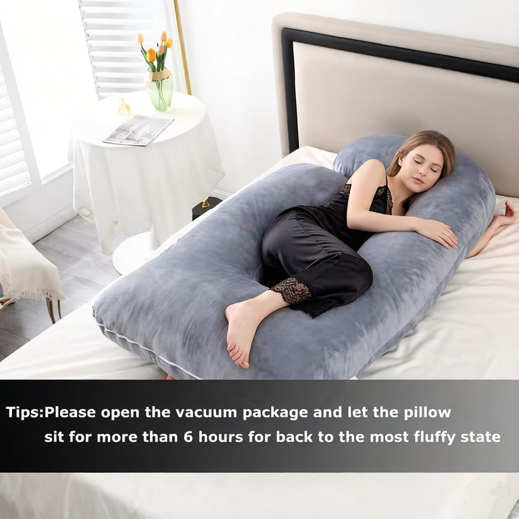 Pregnancy Pillow J-Shaped Full Body Support, 155cm Velvet Cover for Pregnant Women, Maternity Back Leg Belly Sleep Pillow with Removable Cover
