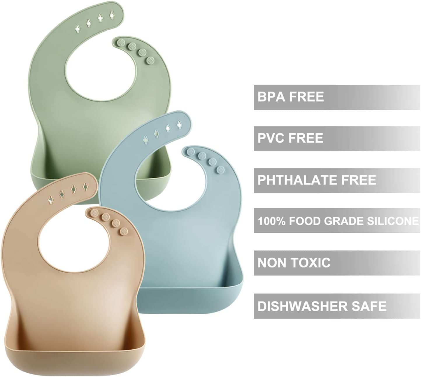 3 Pack Cute Silicone Baby Bibs for Babies & Toddlers (10-72 Months)| Waterproof Baby Feeding Bibs Adjustable with Wide Food Catcher Pocket, Soft, Unisex, Non Messy