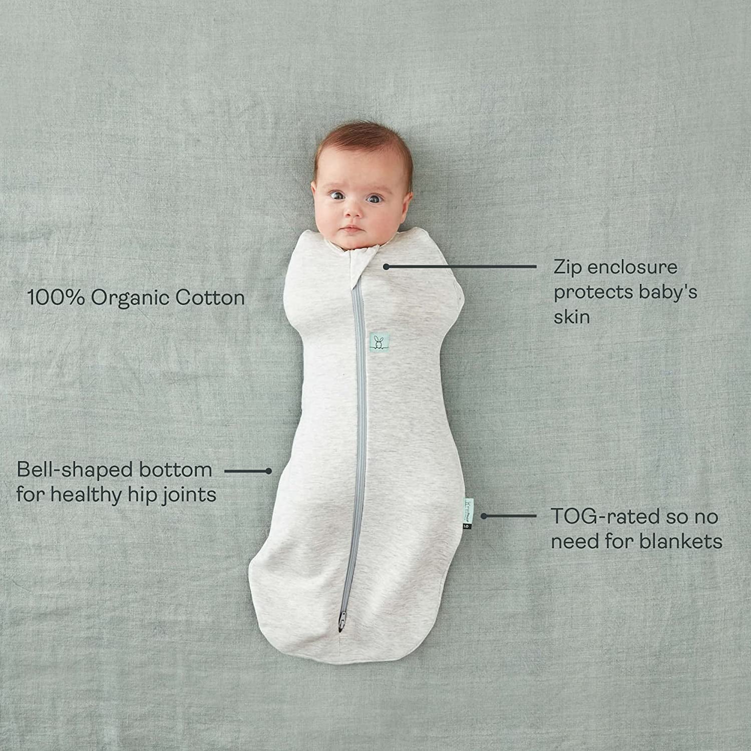 Cocoon Swaddle Bag – TOG Rated for Warmth, Breathable Organic Cotton Baby Swaddle, Two-Way Zip, Arms In or Out