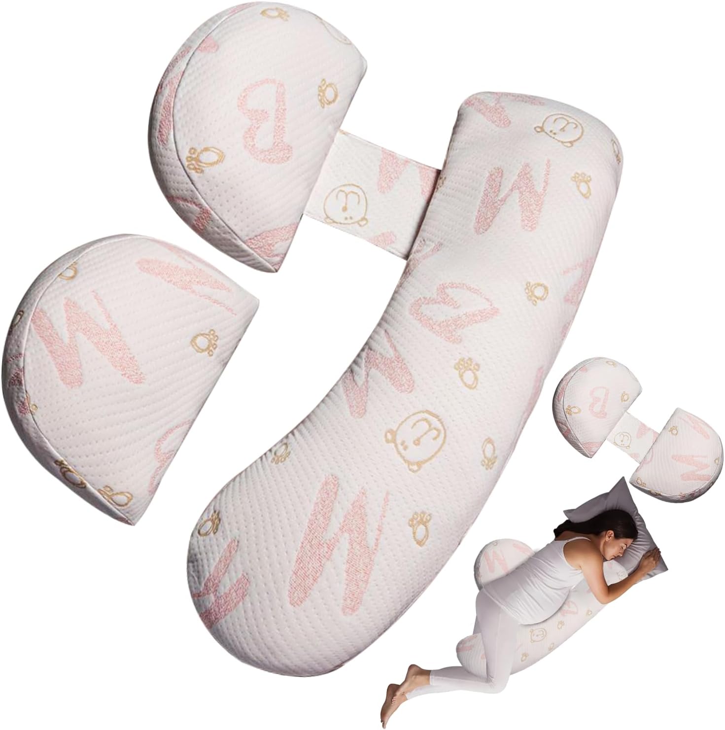 Pregnancy Pillow, Maternity Pillow for Sleeping, Soft Baby Bub Maternity Pillow with Detachable & Adjustable Pillow Cover, Pregnancy Body Pillow Support Legs, Back, Belly, HIPS