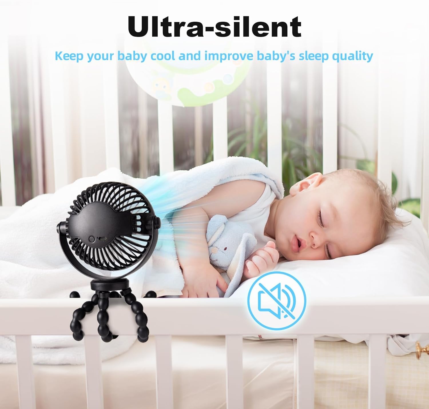 Baby Stroller Fan,20H Work Time Buggy Battery Powered Clip on Fan with Flexible Tripod Travel Beach Essentials for Car Seat Pram Crib Bike Treadmill Umbrella Wheelchairs Camping