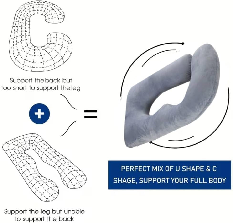Pregnancy Pillow J-Shaped Full Body Support, 155cm Velvet Cover for Pregnant Women, Maternity Back Leg Belly Sleep Pillow with Removable Cover