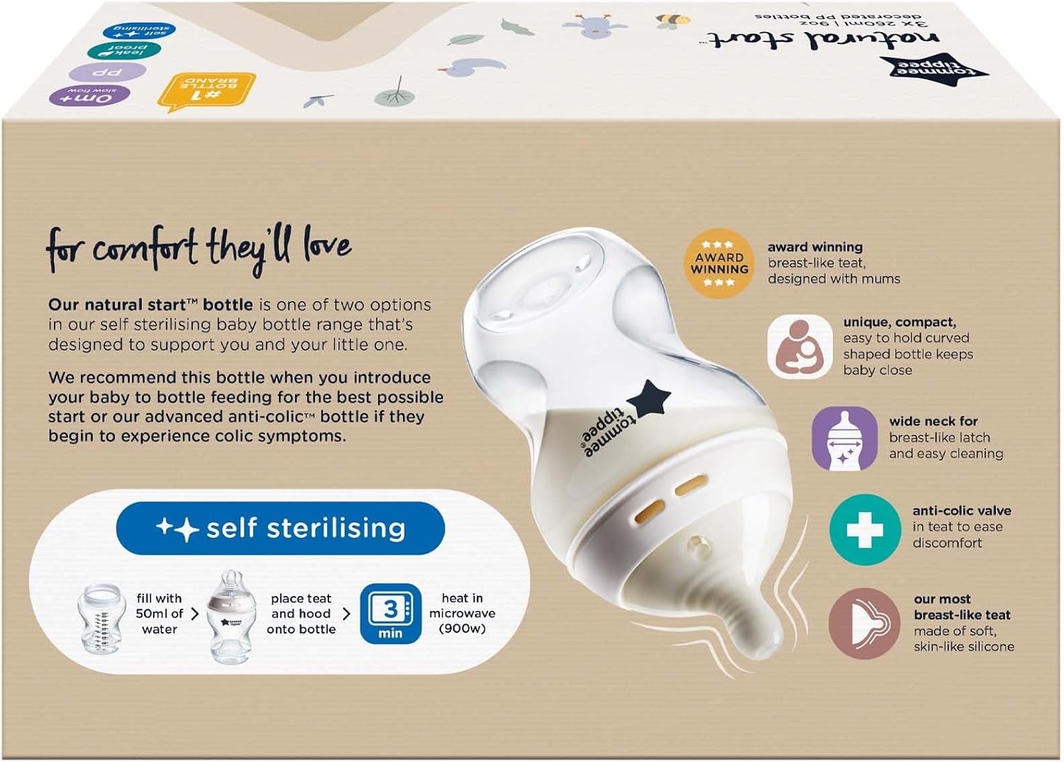 Revolutionary Natural Start Anti-Colic Baby Bottles - Pack of 3 with Breast-Like Teat for a Comfortable Feeding Experience