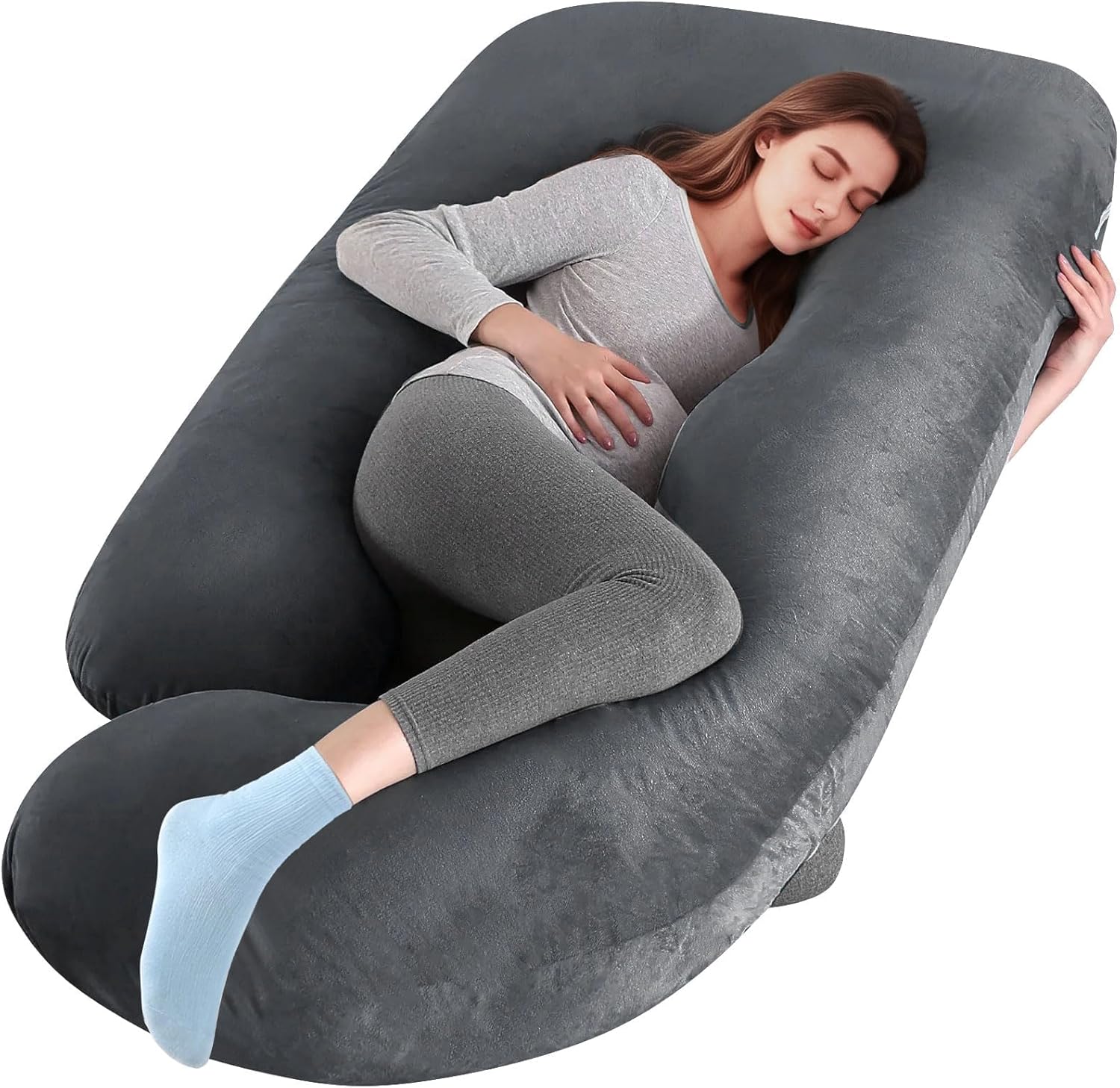 Memory Foam Pregnancy Pillow 170cm,Soft U Shaped Maternity Full Body Pillow with Removable Body Pillow Cover,Support for Belly, HIPS, Back, Legs (Dark Grey)