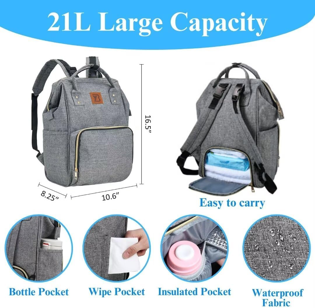 Baby Diaper Bag Backpack Baby Care Bag with Stroller Straps and Multifunctional Waterproof Baby Stuff Travel Backpack with Insulated Pockets and Large Maternity Baby Bags