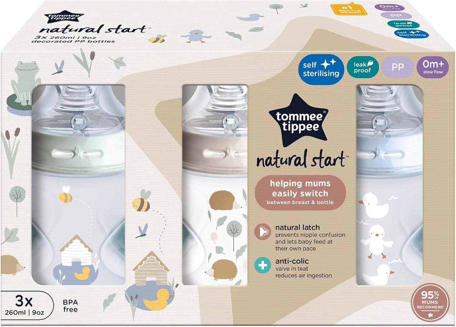 Revolutionary Natural Start Anti-Colic Baby Bottles - Pack of 3 with Breast-Like Teat for a Comfortable Feeding Experience