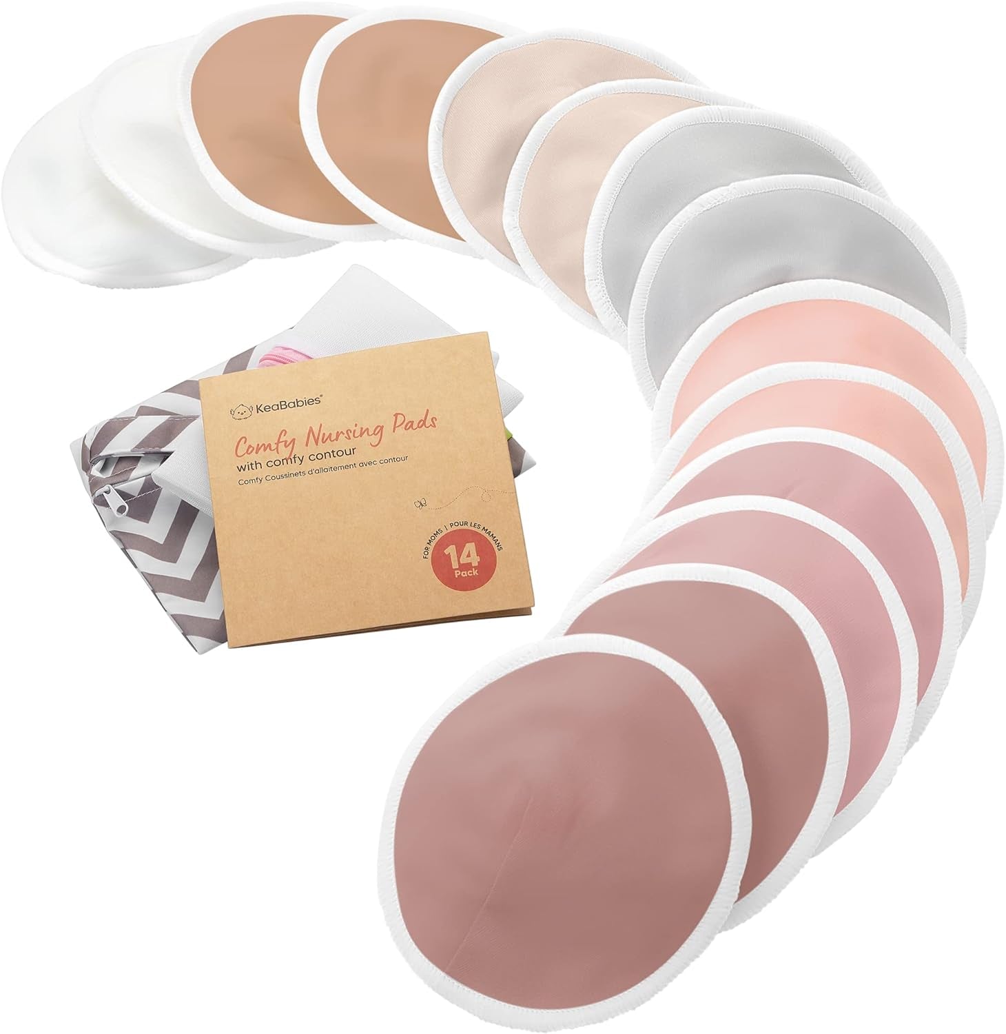 14-Pack Organic Bamboo Nursing Pads - Reusable Breast Pads for Breastfeeding, Nipple Pads, Washable Nursing Pad, Breastfeeding Pads for Leaking, Breast Milk Pads, Bra Pads