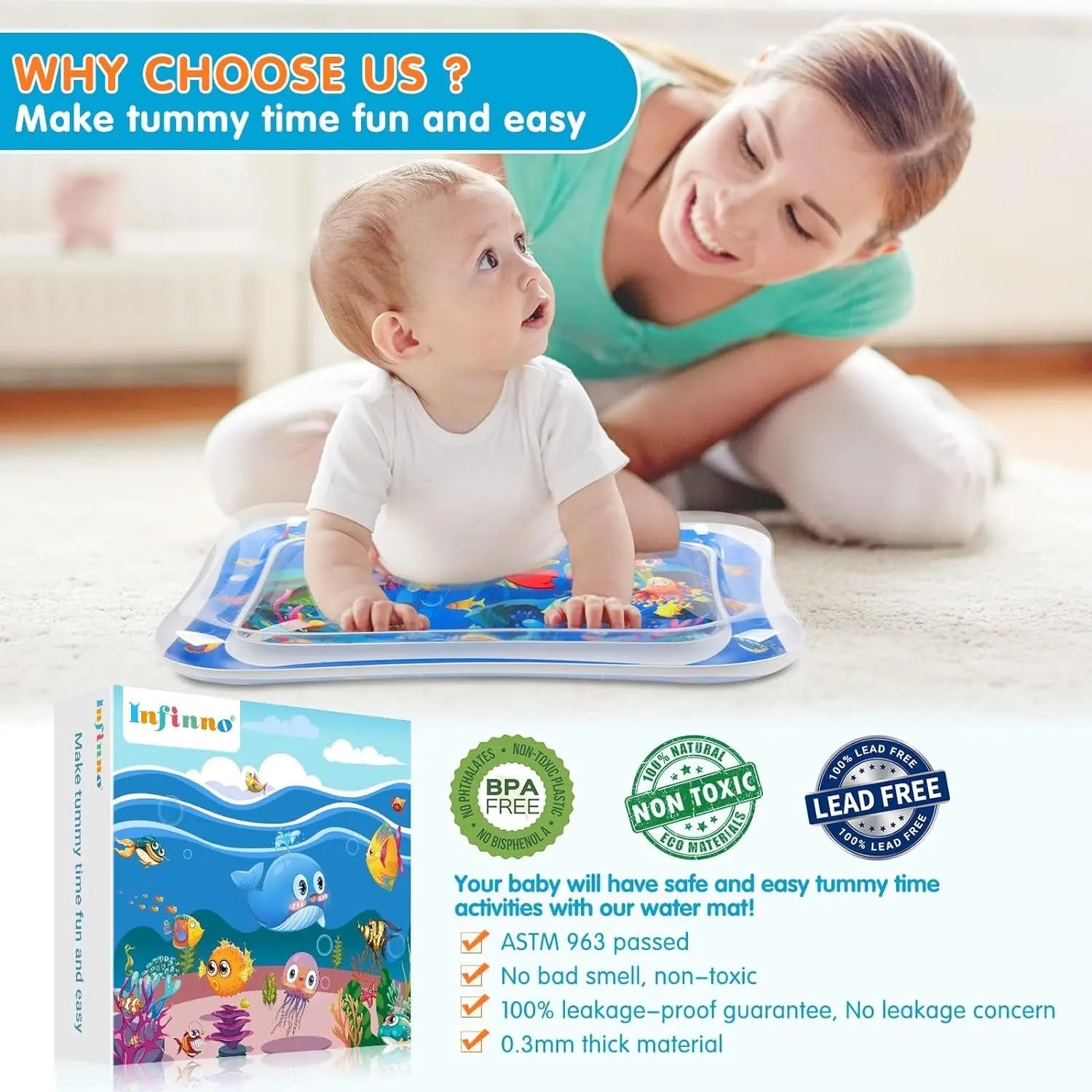 Engaging Premium Inflatable Water Play Mat for Infants - Fun Tummy Time Toy to Boost Development for 3 to 24 Months