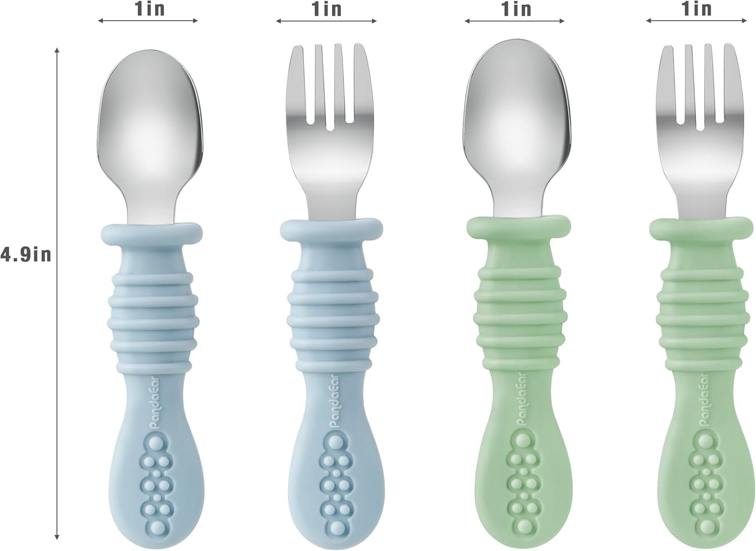 Silicone Baby Feeding Set| 2 Pack Silicone Divided Suction Plate and 2 Pack Tiny Cup with 2 Spoons 2 Forks| Baby Led Weaning Supplies Self Feeding Eating Utensils (Blue/Green)