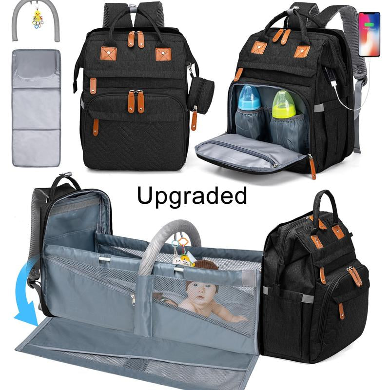 Kabaqoo's Chic Mommy Backpack: Ultimate Diaper Bag with Mosquito Net & Foldable Baby Bed for On-the-Go Moms