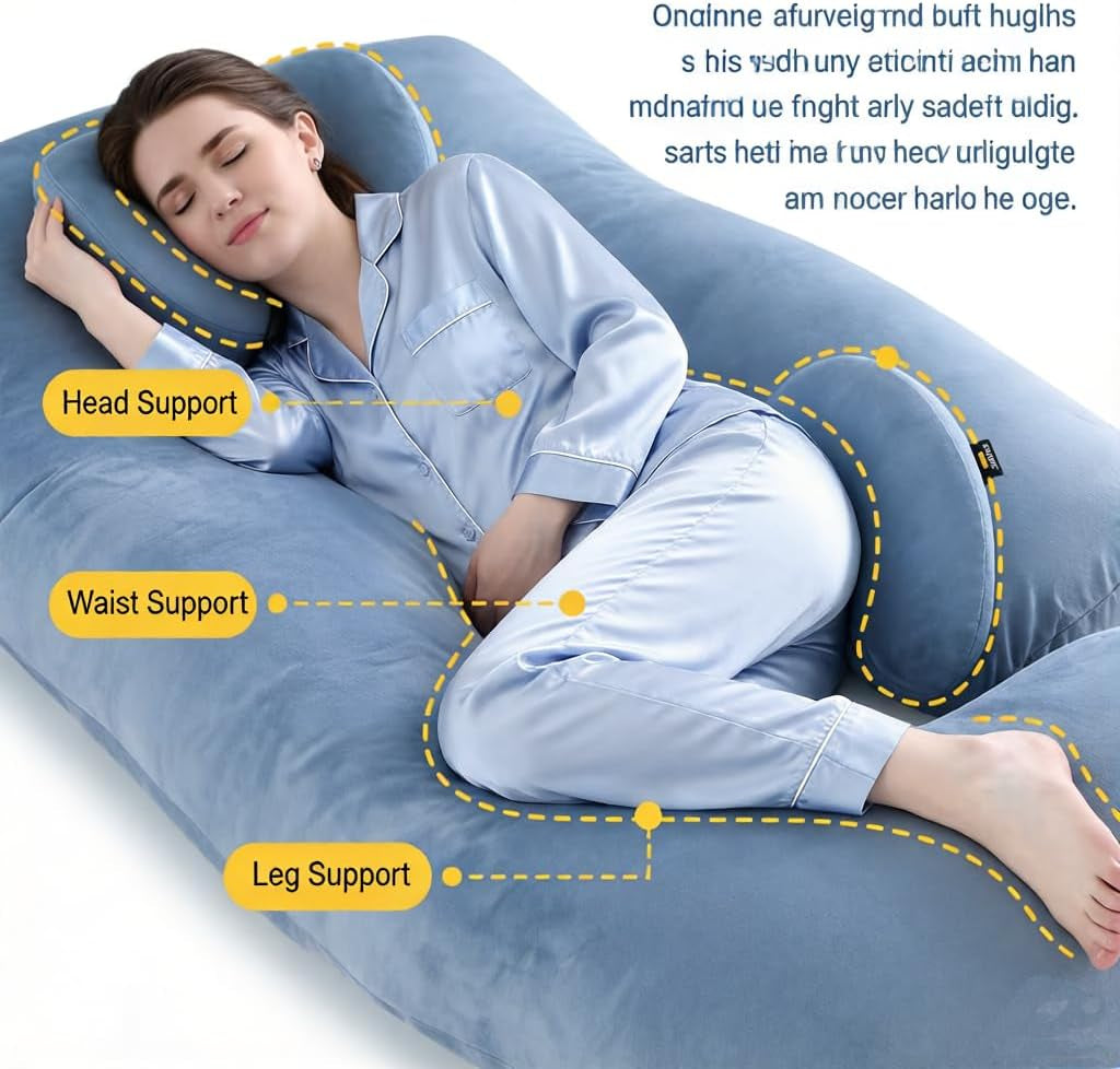 Pregnancy Pillow J-Shaped Full Body Support, 155cm Velvet Cover for Pregnant Women, Maternity Back Leg Belly Sleep Pillow with Removable Cover