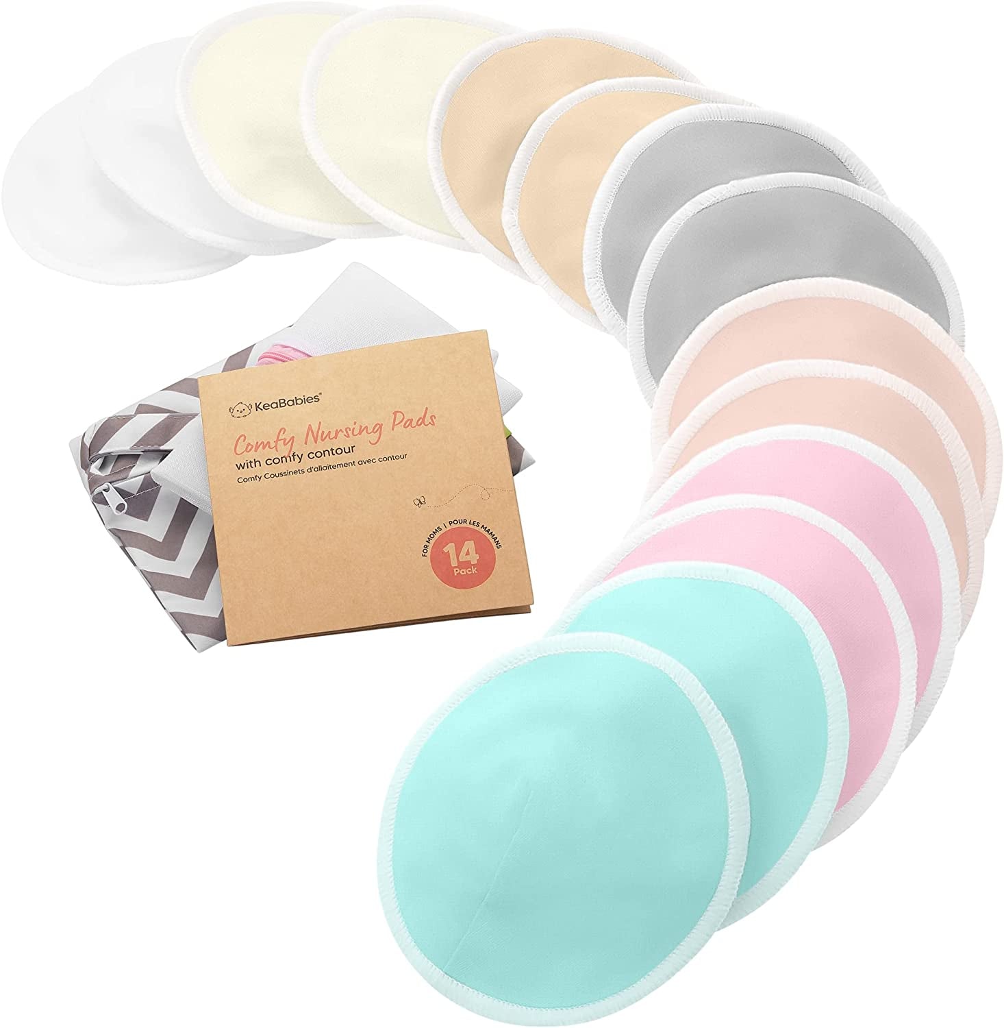 14-Pack Organic Bamboo Nursing Pads - Reusable Breast Pads for Breastfeeding, Nipple Pads, Washable Nursing Pad, Breastfeeding Pads for Leaking, Breast Milk Pads, Bra Pads