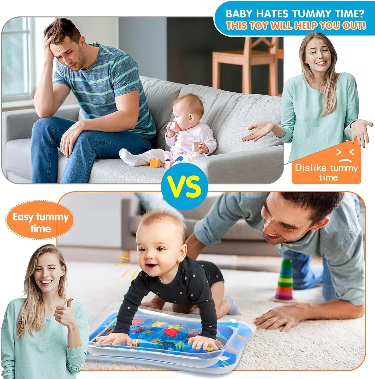 Engaging Premium Inflatable Water Play Mat for Infants - Fun Tummy Time Toy to Boost Development for 3 to 24 Months